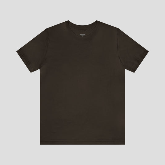 Dark chocolate t-shirt against white background.