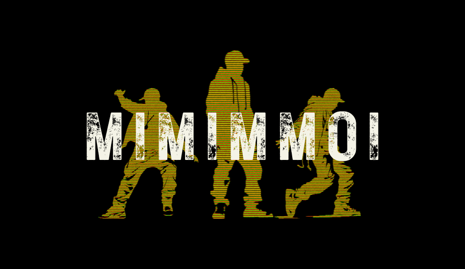 MIMIMMOI in white rustic font with three breakdancers behind the words against a black backdrop.