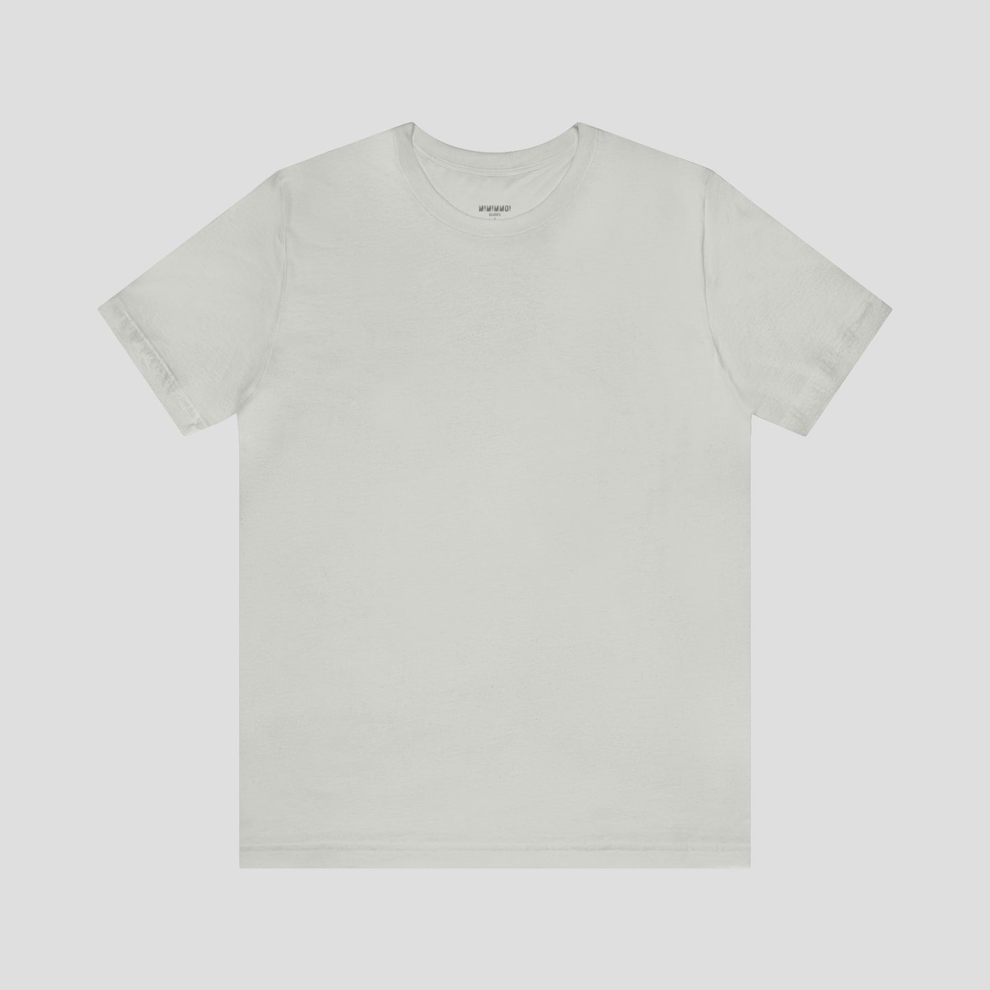 Solid silver colored t-shirt with no image or text, against a gray background.